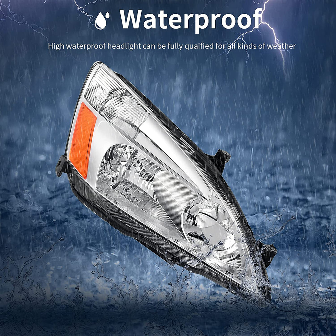 Autosaver88 Headlight Assembly Compatible With 03 04 05 06 07 Accord Oe Replacement Chrome Headlights Wclear Housing
