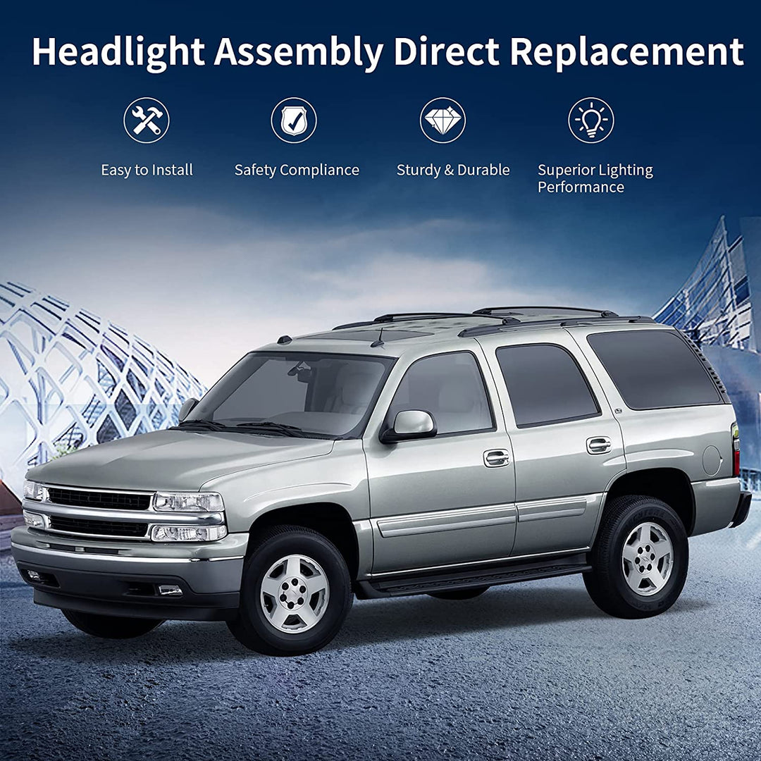 Autosaver88 Headlight Assembly Compatible With 19992002 Chevy Silverado 20002006 Tahoe Suburban Headlamp Bumper Lights Black Housing Reflector Chrome