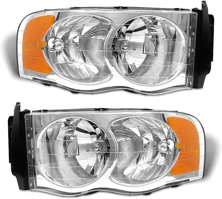 2002-2005 Dodge Ram Headlight Assembly For 1500 2500 3500 20032005 Clear Chrome Lens With Amber Reflector Replacement Left Right