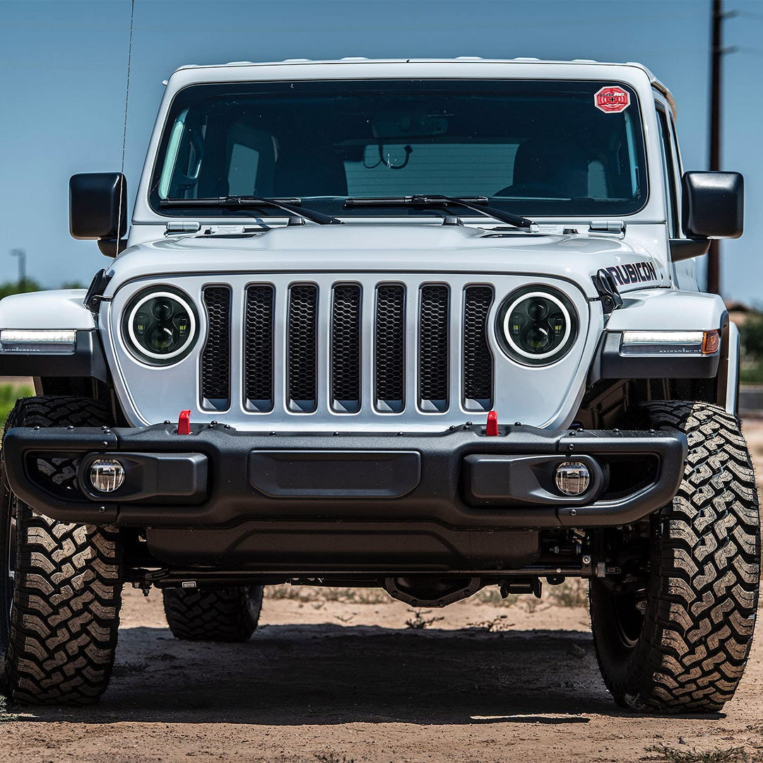 Moclever Round Halo LED Headlight 2pcs 7 Inch Headlights 6000 Lumens Offroad Light Angle Eyes Compatible With Jep Wrangler Tj Jk Cj H4 To H13 Adapter Plug And Play
