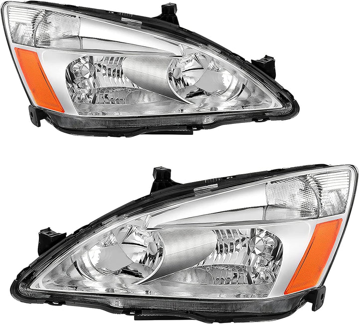 Autosaver88 Headlight Assembly Compatible With 03 04 05 06 07 Accord Oe Replacement Chrome Headlights Wclear Housing
