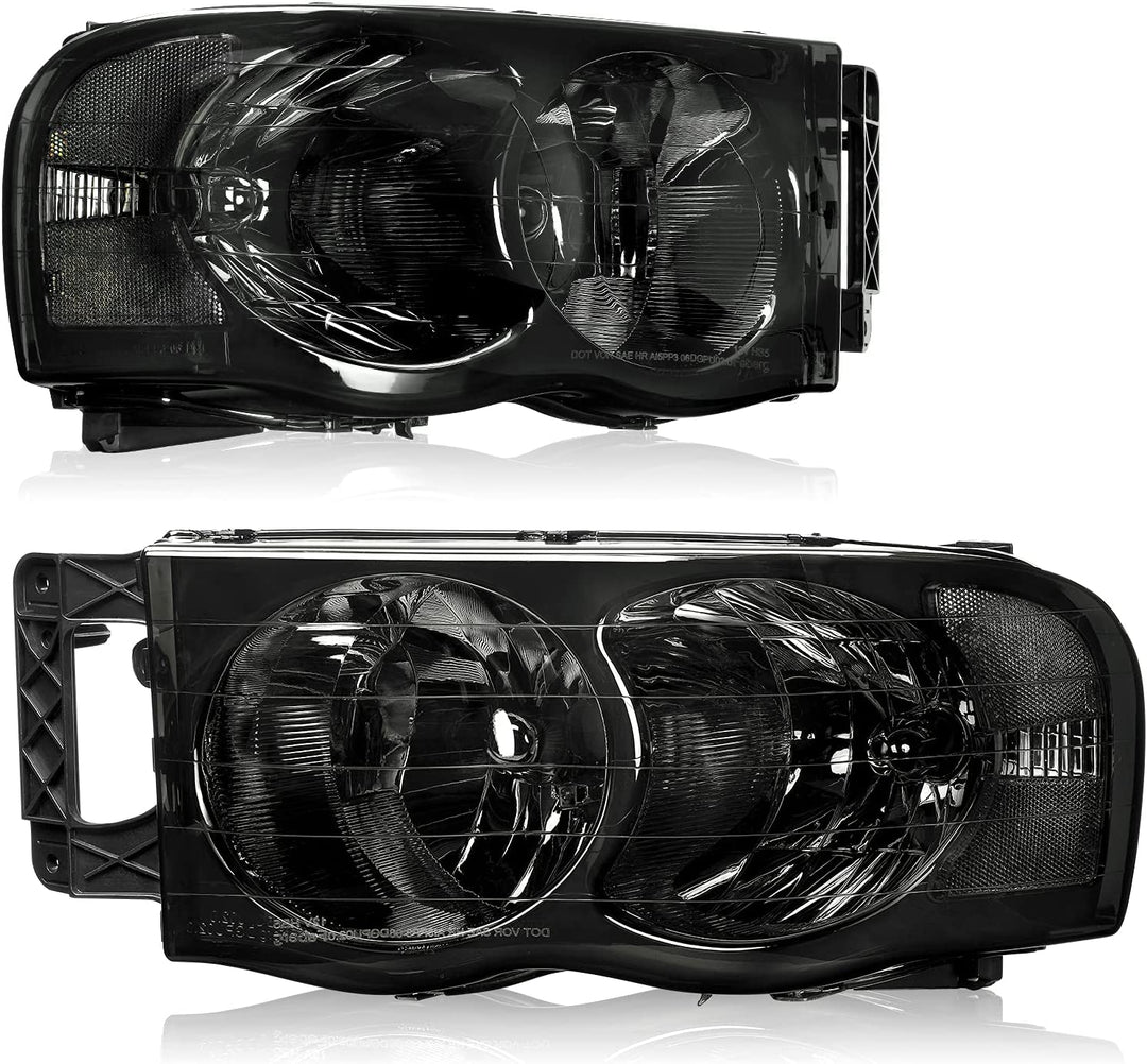 Headlights Assembly For 20022005 Dodge Ram Pickup Headlight Replacement Driving Light Chrome Housing Red Reflector Clear Lens