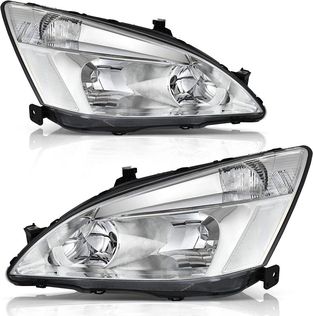 Autosaver88 Headlight Assembly Compatible With 03 04 05 06 07 Accord Oe Replacement Chrome Headlights Wclear Housing