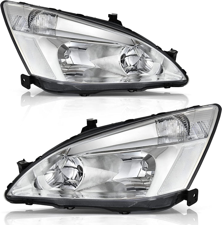 Autosaver88 Headlight Assembly Compatible With 03 04 05 06 07 Accord Oe Replacement Chrome Headlights Wclear Housing