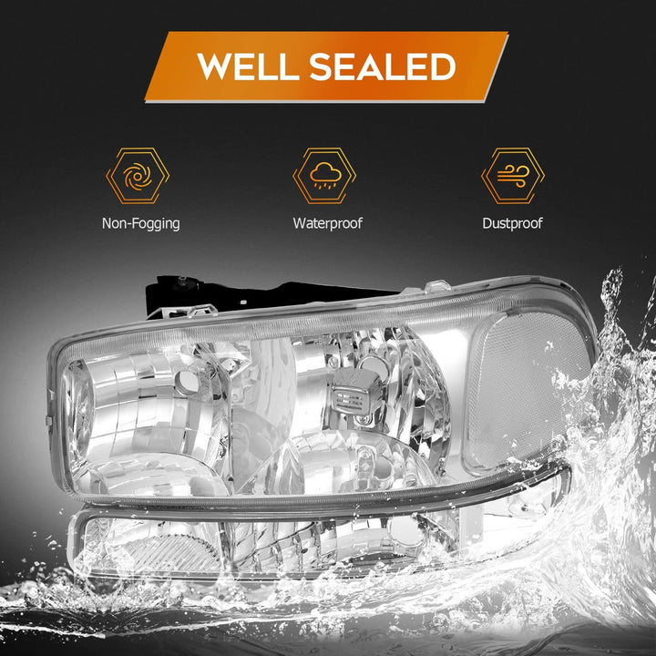 Lbrst Headlight Assembly For Gmc Sierra 1500 19992006 Classic 2007 2500 19992004 Chrome Housing Reflector Clear Lens Driver And Passenger Side Headlamp