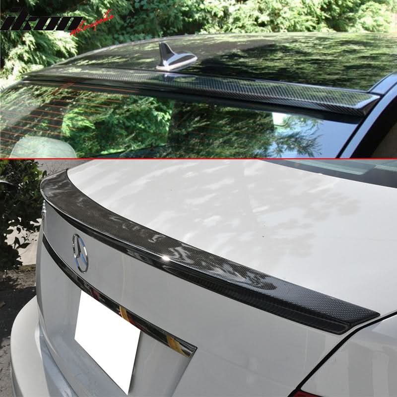Fits 08-14 C-Class W204 CF OE Roof Wing & V Type Trunk Spoiler