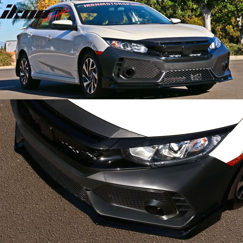 2016-2021 Honda Civic Type-R Front Bumper + Grille + Lip Gloss Black