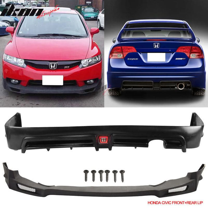 2009-2011 Honda Civic Mugen Front Rear Lip PU PP 3RD LED Brake Lamp