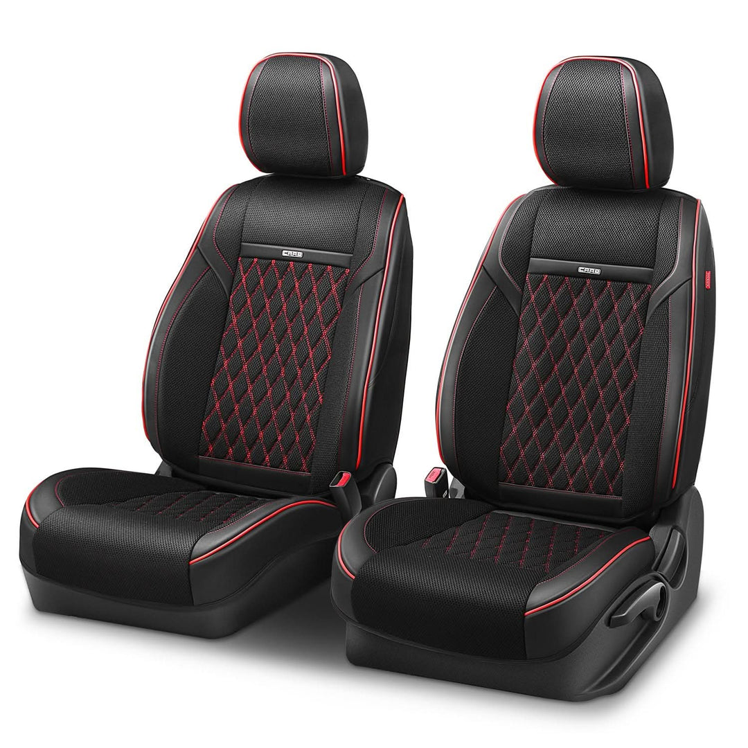 Diamond Stitch Mesh Front Row Seat Covers - Black/Red