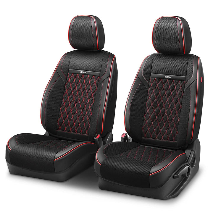 Diamond Stitch Mesh Front Row Seat Covers - Black/Red