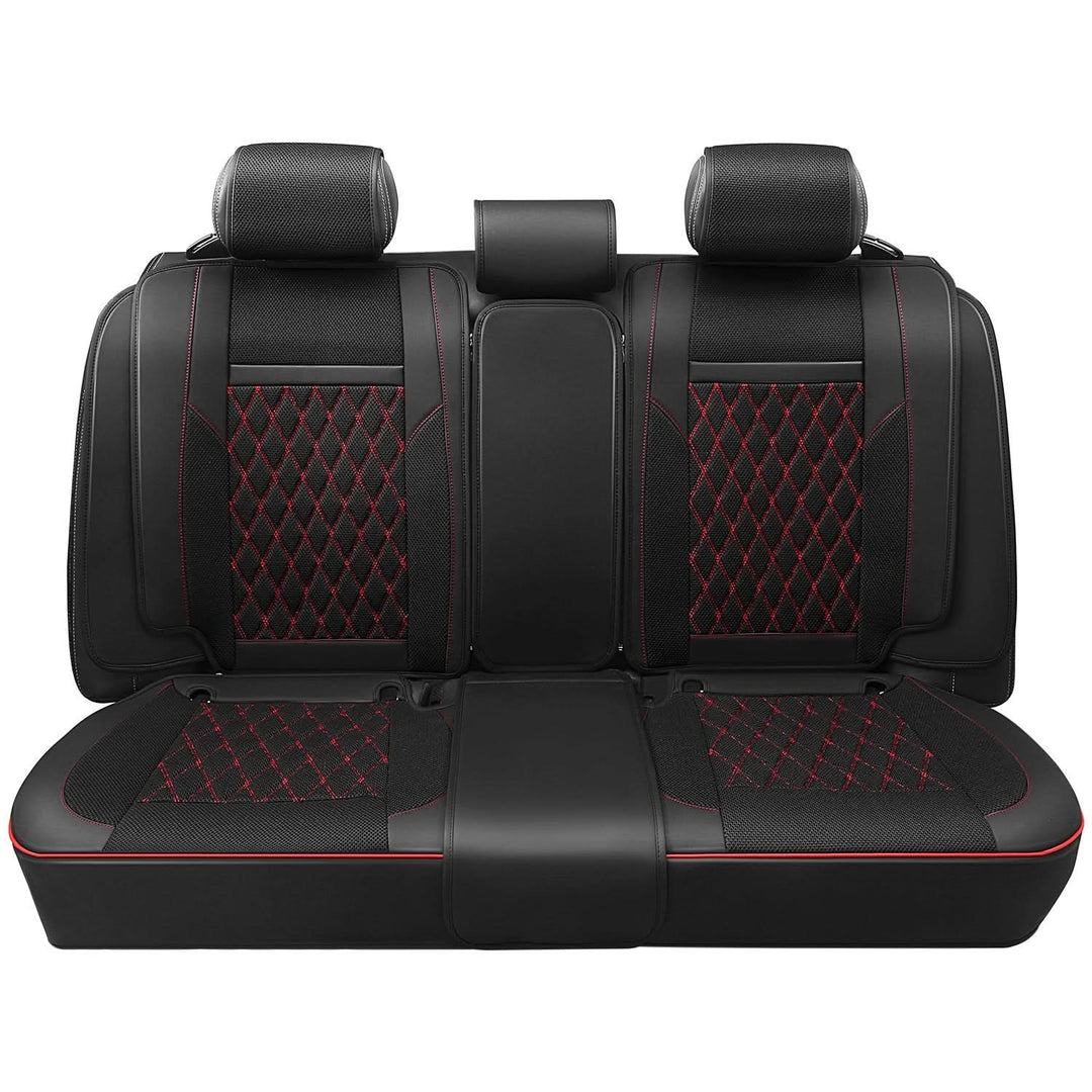 Diamond Stitch Mesh Fabric Seat Covers - Full Set 4PCS Black Red