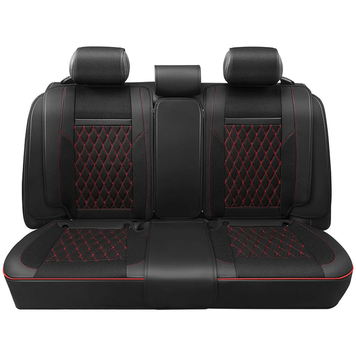 Diamond Stitch Mesh Fabric Seat Covers - Full Set 4PCS Black Red