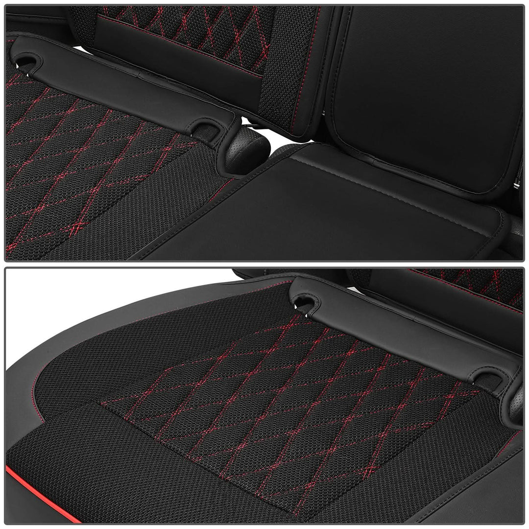 Diamond Stitch Mesh Fabric Seat Covers - Full Set 4PCS Black Red