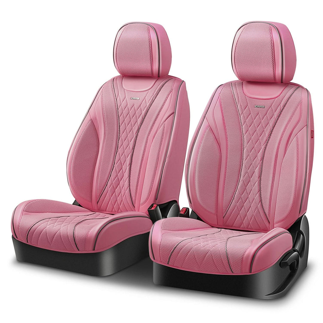 Diamond Stitch Mesh Fabric Leatherette Front Row Seat Covers - Pink