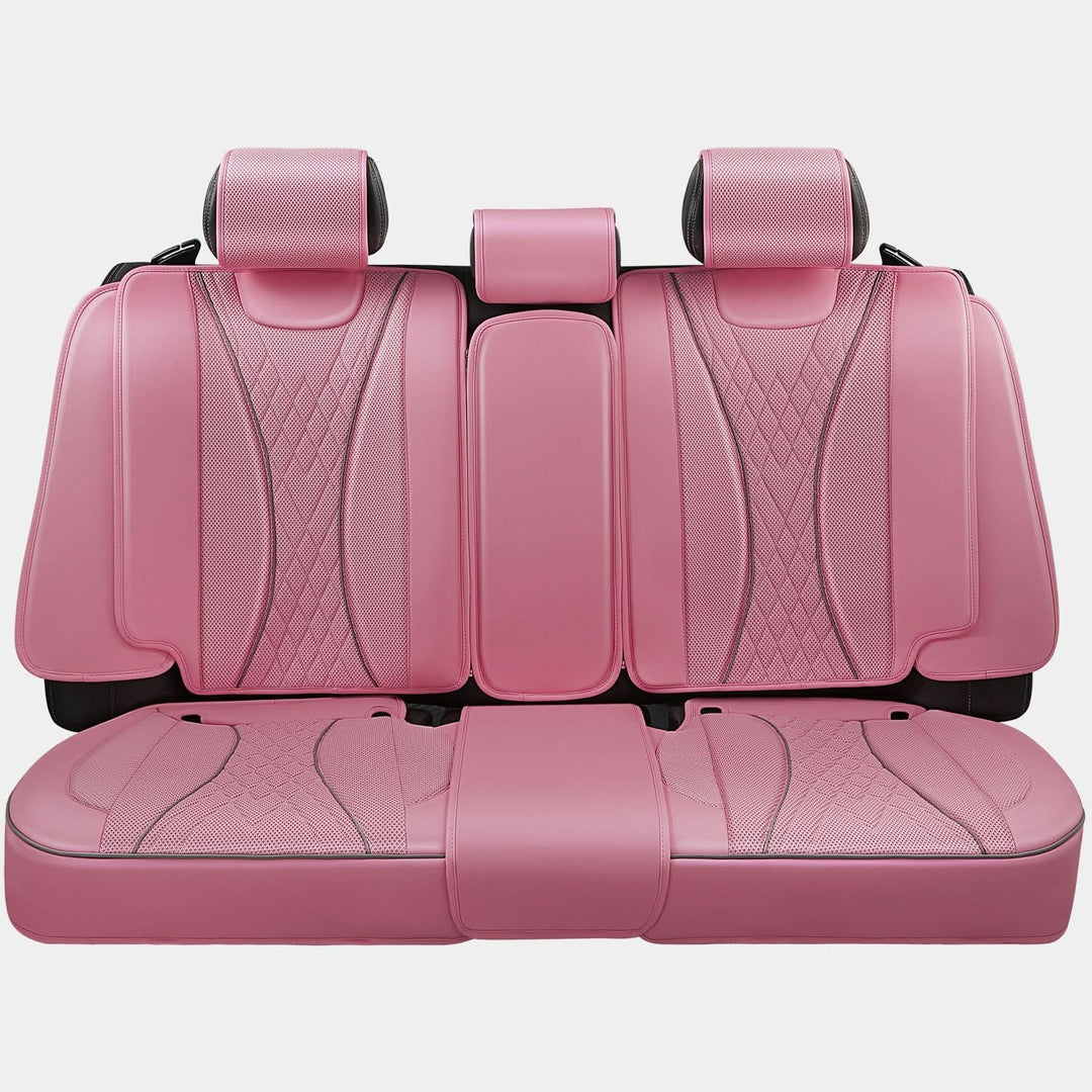 Diamond Stitch Mesh Fabric Leatherette Seat Covers Full Set - Pink