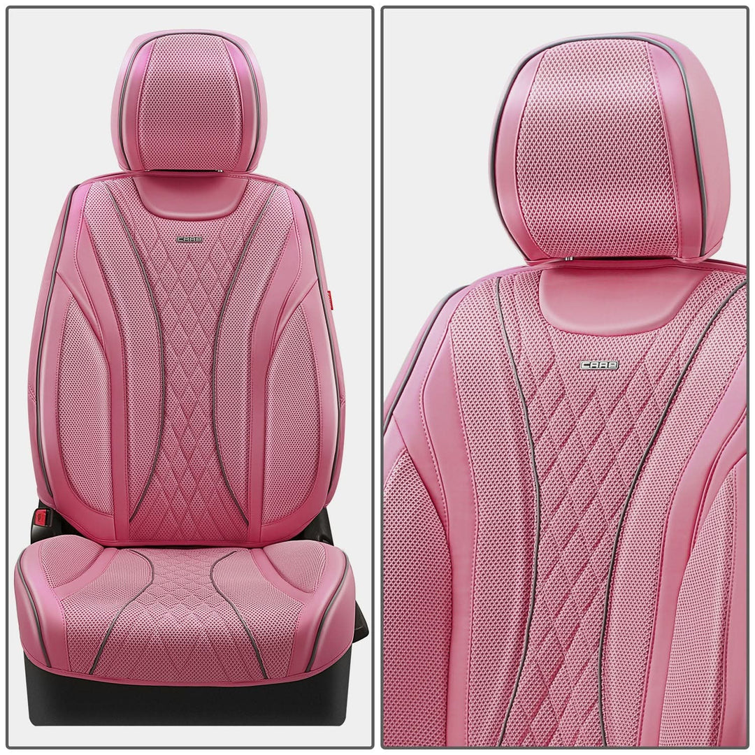 Diamond Stitch Mesh Fabric Leatherette Seat Covers Full Set - Pink