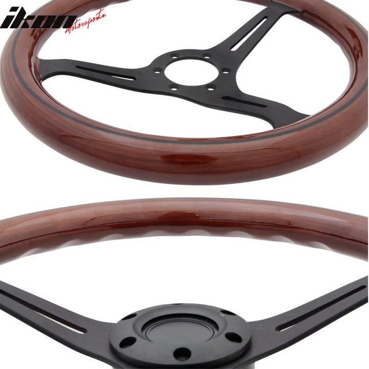 Wood Grain 6-Bolt Wooden Steering Wheel 350MM Trim Horn Button
