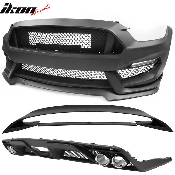 2015-2017 Ford Mustang Front Bumper Rear Diffuser & Dual Trunk Spoiler