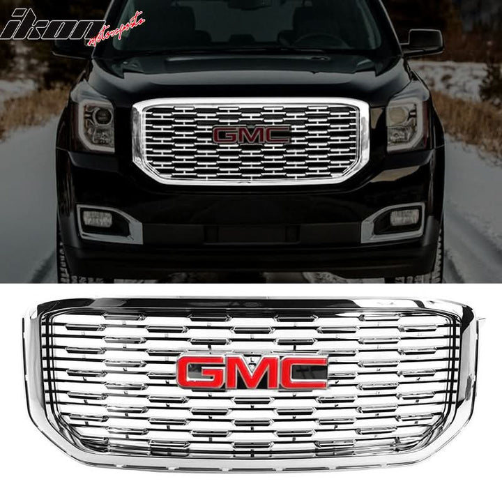 2015-2019 GMC Yukon Denali Front Upper Grille Chrome + Red GMC Emblem