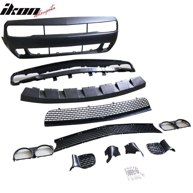 Fits 08-14 Challenger Front Bumper + Lip + Fender Flares + Headlights