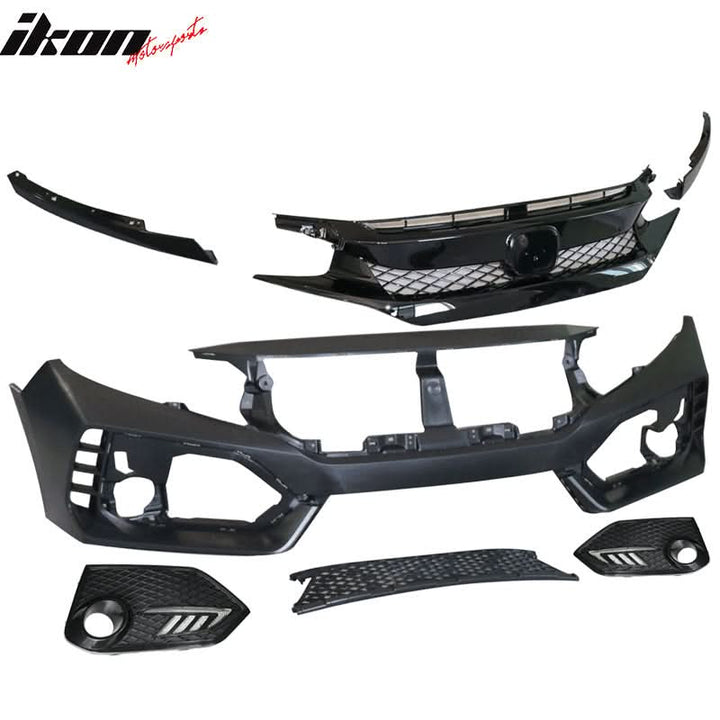 Fits 16-18 Honda Civic 10th-Gen TR Front Bumper Grille Foglight Cover