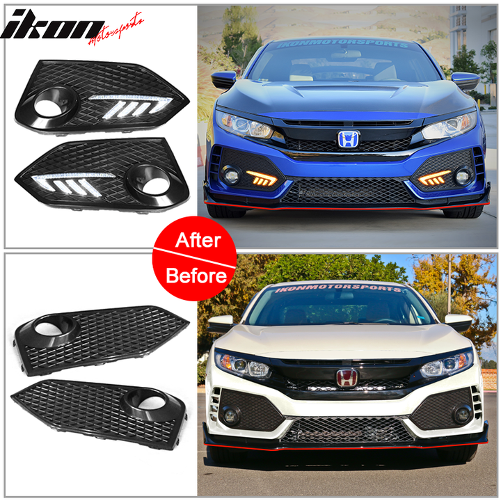 Fits 16-18 Honda Civic TR Front Bumper + Grille + Lip + Foglight Cover