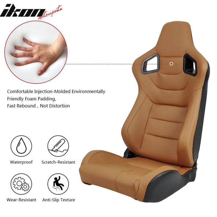 Universal Brown Racing Seat with Dual Slider 6 Point Cam-lock Belt PU