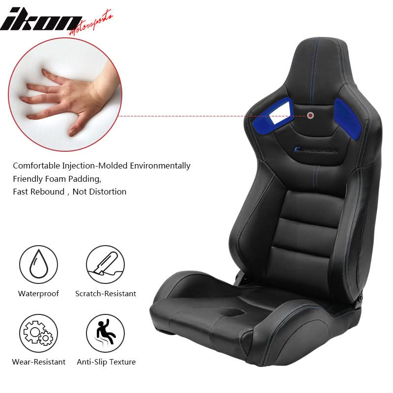 Universal Blue Bezel Racing Seat Dual Slider Cam-lock Belt PU Carbon