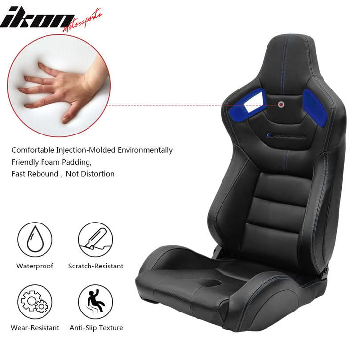 Universal Blue Bezel Racing Seat Dual Slider Cam-lock Belt PU Carbon