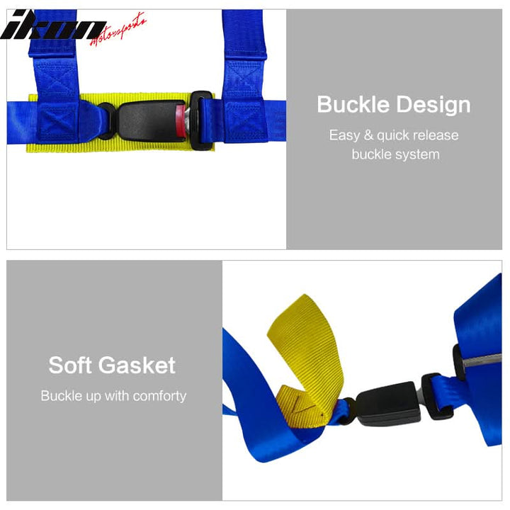 Universal Blue Plaid Racing Seat Dual Slider Buckle Belt PU Carbon