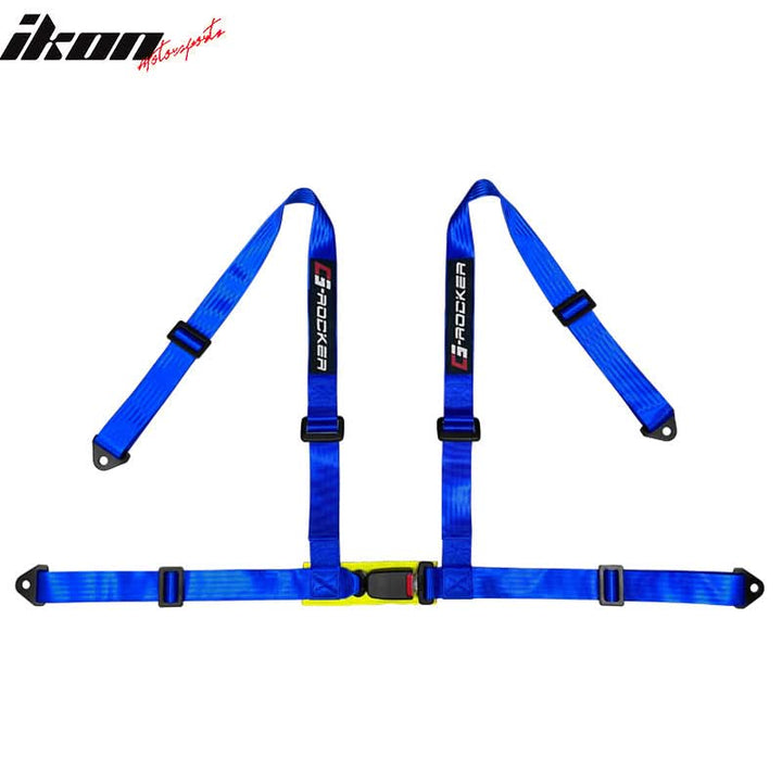 Universal Blue Plaid Racing Seat Dual Slider Buckle Belt PU Carbon