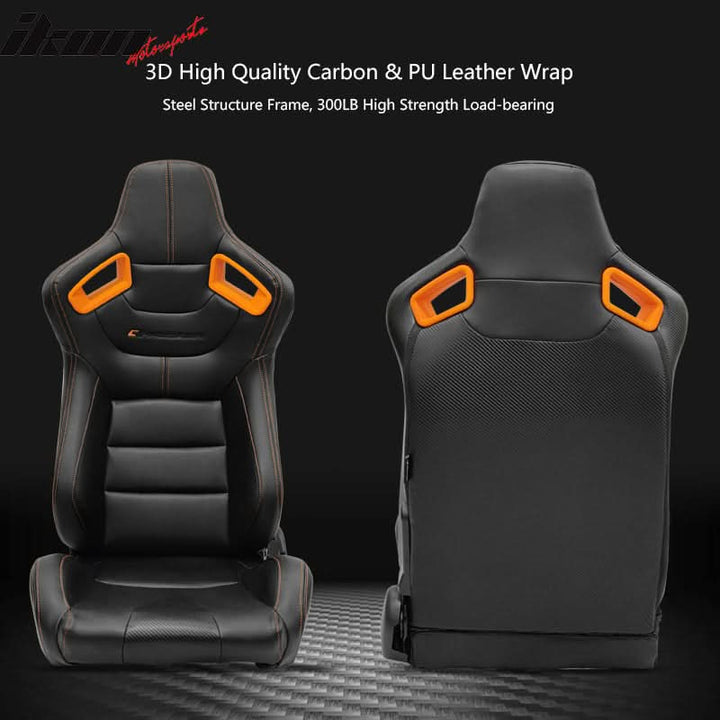 Universal Orange Bezel Racing Seat Cam-lock Belt Dual Slider PU Carbon
