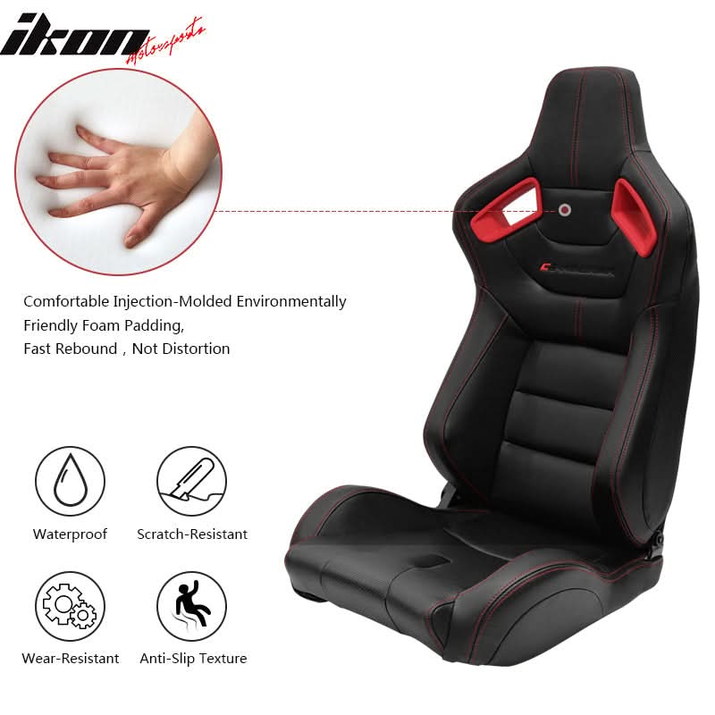 Universal Red Bezel Racing Seat Dual Slider Cam-lock Belt PU Carbon