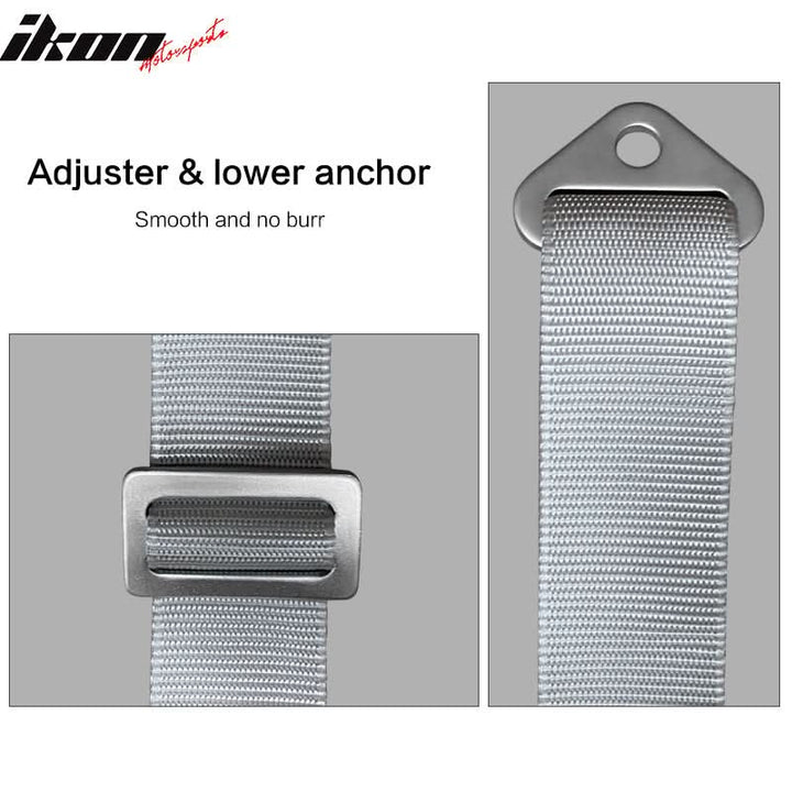 Universal White Bucket Racing Seat Dual Slider Buckle Belt Gray PU