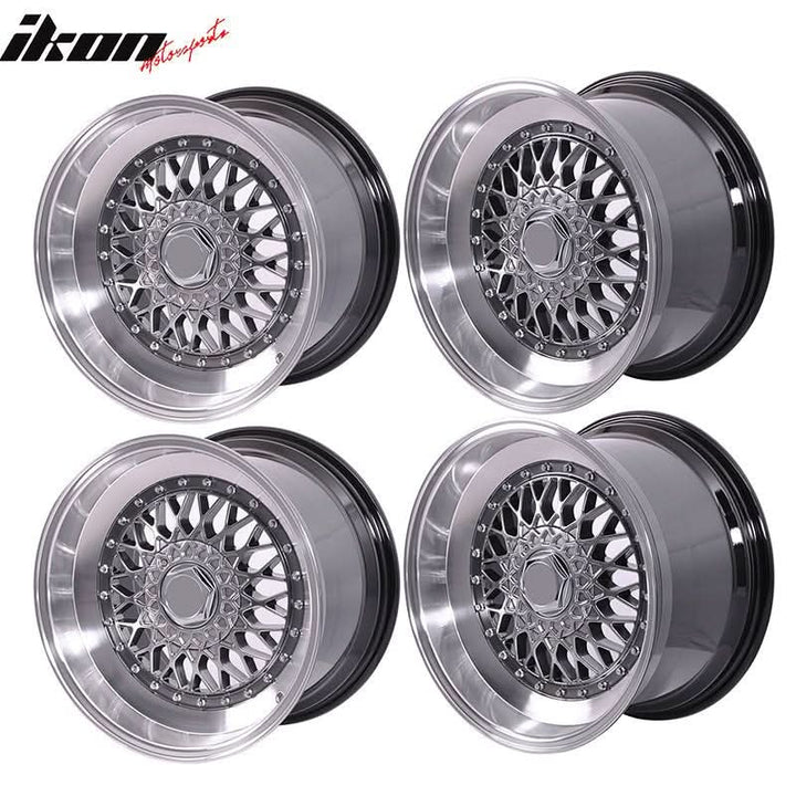 (4) 17X8.5 +25 5X100 / 5X114.3 Step Lip Deep Dish Mesh Wheels Rims