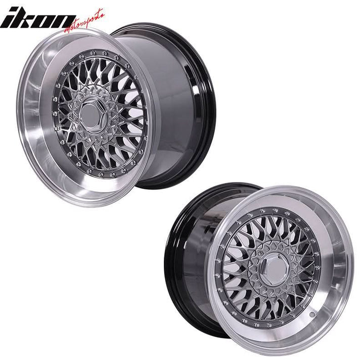 (4) 17X8.5 +25 5X100 / 5X114.3 Step Lip Deep Dish Mesh Wheels Rims