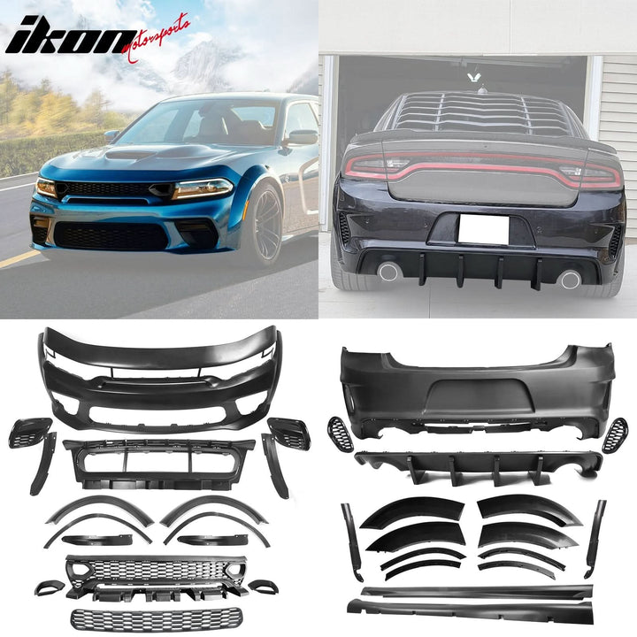 2015-2023 Dodge Charger IKON Matte Black Front Rear Bumper Covers PP