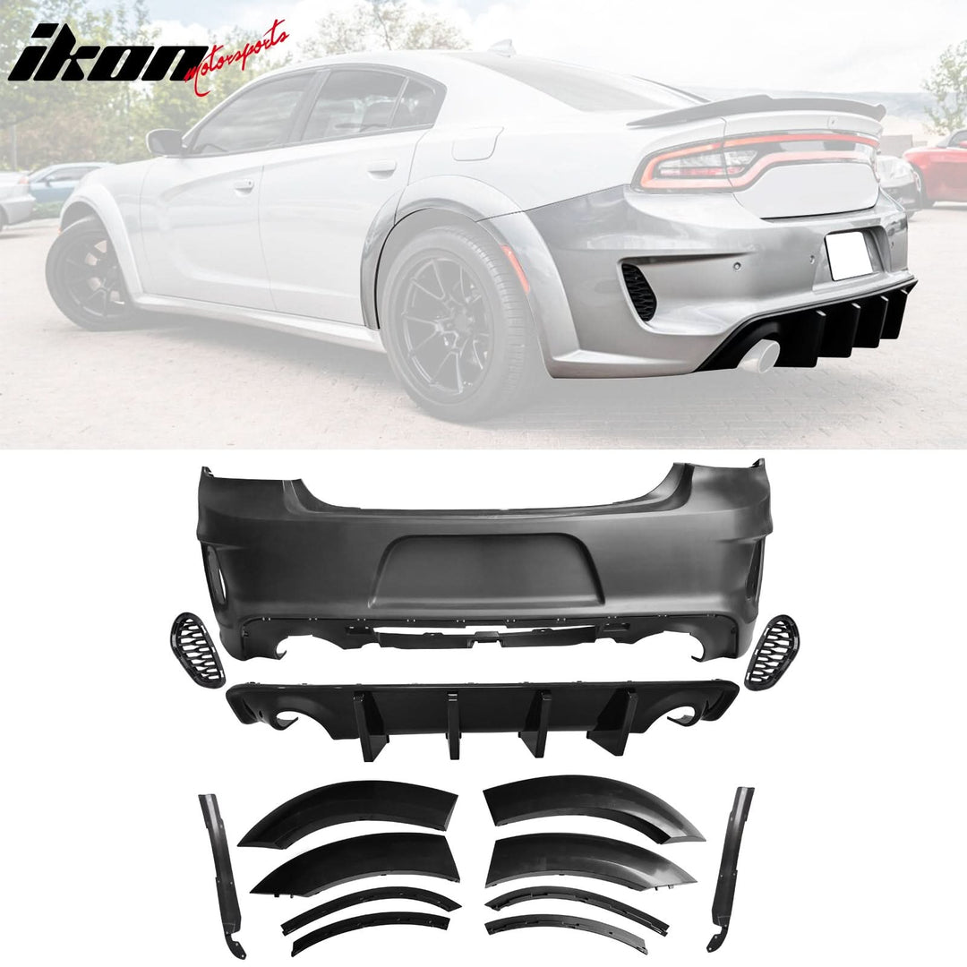2015-2023 Dodge Charger IKON Gloss Black Front Rear Bumper Covers PP