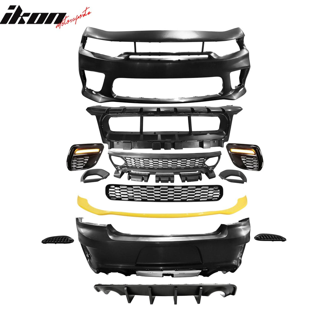 2015-2023 Dodge Charger Widebody SRT Front Bumper Yellow Lip PP LED