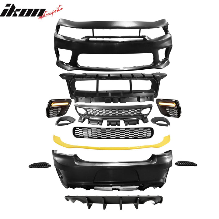 2015-2023 Dodge Charger Widebody SRT Front Bumper Yellow Lip PP LED