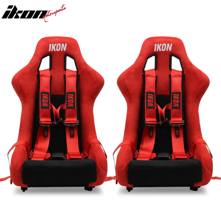 Universal Adjustable Racing Bucket Seats W/4 Point 3" Belt Harness Red