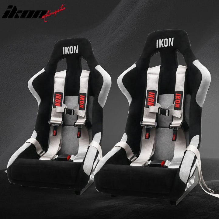 Universal Racing Bucket Seats W/ Slider 4 Point 3" Belt Harness Gray