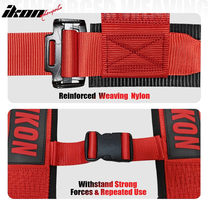 Universal Racing Bucket Seats W/ Slider 4 Point 3" Belt Harness Red