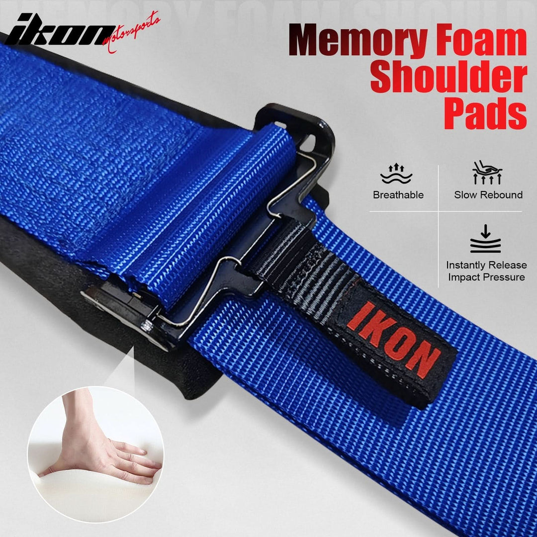 Universal 3" Wide 4 Point Buckle Racing Seat Belt Harness Nylon Blue