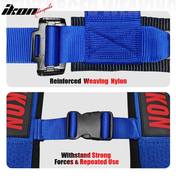 Universal Racing Bucket Seats W/ 4 Point 3" Belt Harness Blue