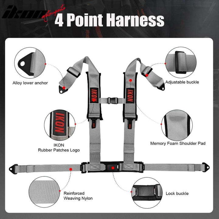 Universal 3" Wide 4 Point Buckle Racing Seat Belt Harness Nylon Grey
