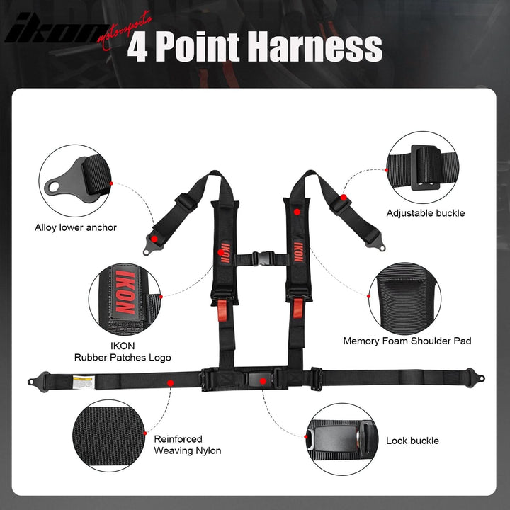 Universal 2" Wide 4 Point Buckle Racing Seat Belt Harness Nylon Black