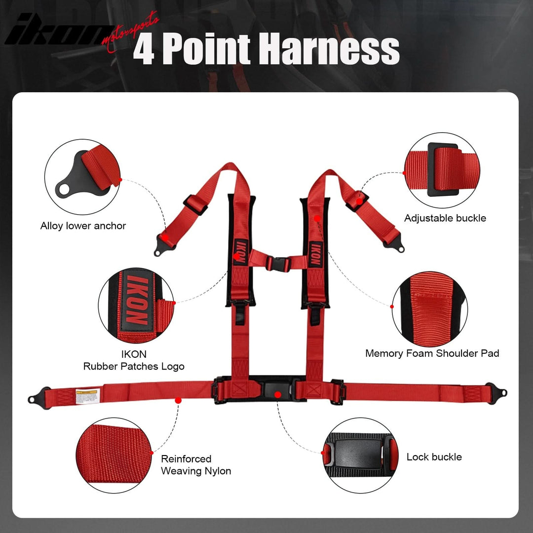 Universal Adjustable Bucket Racing Seats W/4 Point 2" Belt Harness Red