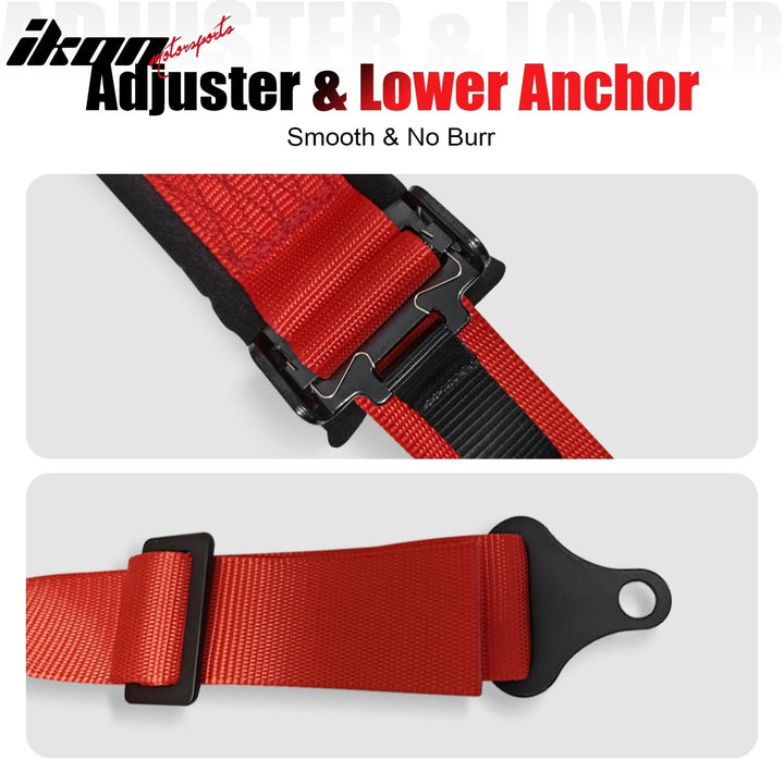 Universal 2" Wide 4 Point Buckle Racing Seat Belt Harness Nylon Red