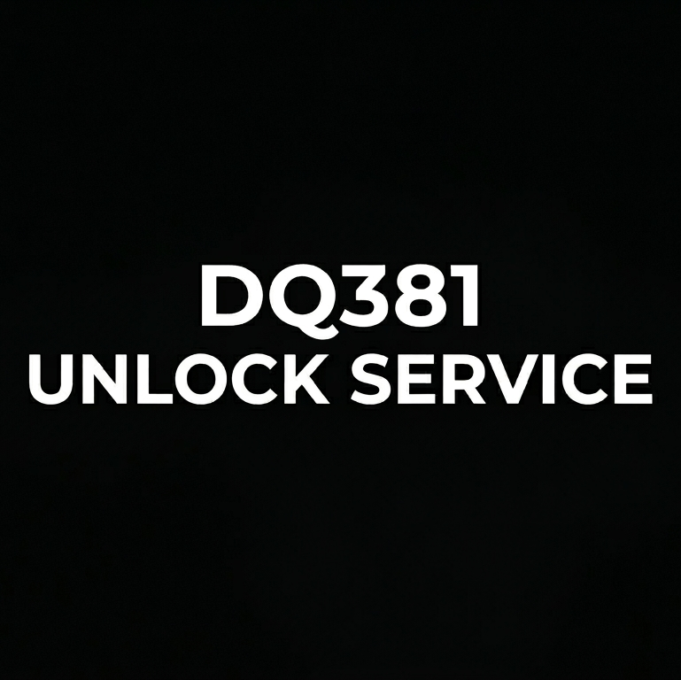 Text 'DQ381 UNLOCK SERVICE' on a black background